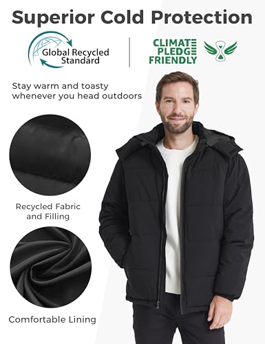 wantdo Men's Parka Jacket Thicken Winter Coat Waterproof Rain Jacket (Black, Small)