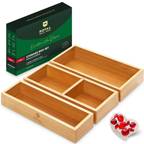 ROYAL CRAFT WOOD Luxury Bamboo Tea Storage Chest - Multi-Use Drawer Organizer Set (3 Boxes) for Tea Bags, Kitchen, and Office, Premium Tea Bag Organizer and Storage Solution.