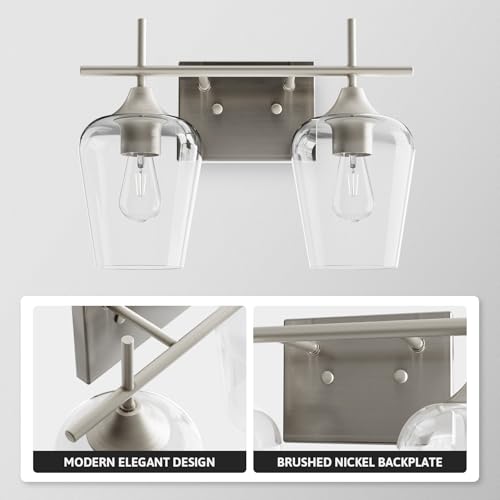 VONLUCE Bathroom Vanity Light, 2 Light Bathroom Light Fixture Over Mirror, Bathroom Wall Lamp with Clear Glass, Modern Brushed Nickel Vanity Lighting fixtures for Bathroom, Bedroom, Hallway