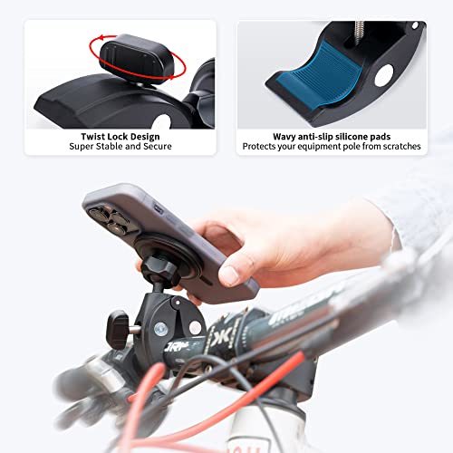 Phone Holder Mount Magnetic Accessories: Fitness Equipment Gym Motorcycle Handlebar, Exercise Bike, Treadmill, Stroller, Cart, for Magsafe iPhone 16 15 14 13 12 Plus Pro Max & All Phone Stand Clamp