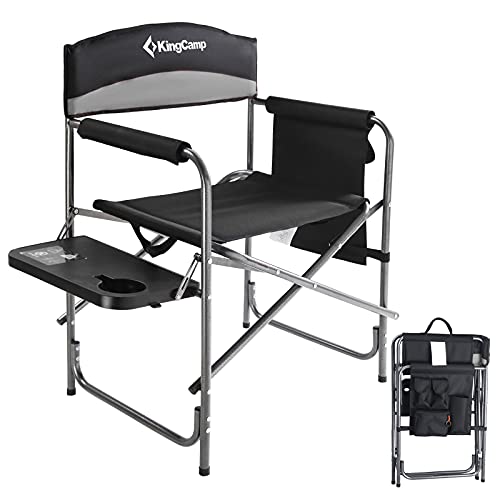 KingCamp Portable Folding Chair with Cup Holder and Storage Pocket for Outdoor, Camp, Patio, Lawn, Garden, Trip, Sports, Fishing, Black/MediumGrey