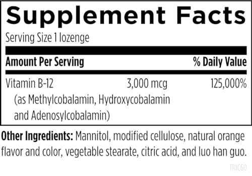 Designs for Health B12 Tricobalamin Lozenges - 3000mcg Triple B12 Quick Dissolve Tablets with Methylcobalamin, Adenosylcobalamin + Hydroxocobalamin - Natural Orange Flavor (60 Lozenges)