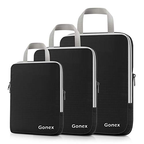 Gonex Compression Packing Cubes, 4pcs Expandable Storage Travel Luggage Bags Organizers (4 PCS White)