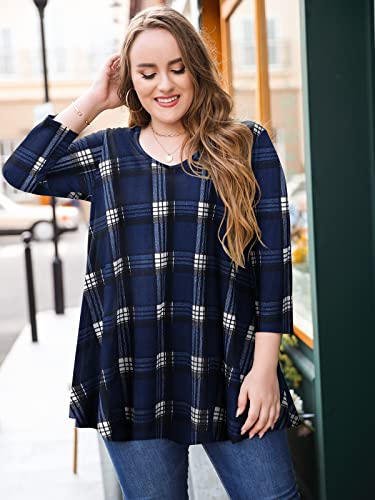 LARACE Tunics 3/4 Sleeve Halloween Shirts For Women Plus Size Tops V Neck Loose Fit Flowy Clothing for Leggings(Flower42 L)