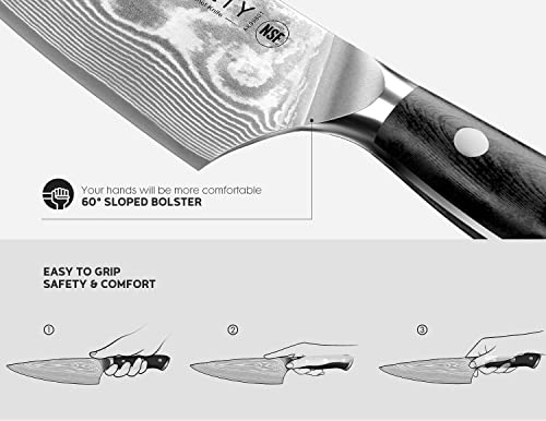 ASETY Damascus Knife Set 3 PCS, NSF Food-Safe Japanese Kitchen Knife Set with VG10 Steel Core, Ultra-Sharp Professional Chef Knife Set and Full Tang G10 Handle, Elegant Box