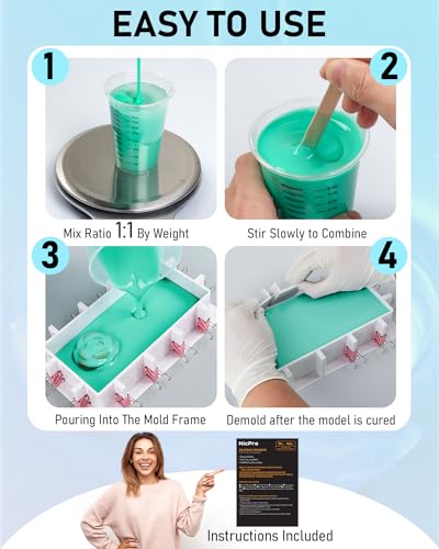 Nicpro 80 oz Silicone Mold Making Kit 20A, Platinum Liquid Silicone Rubber for Mold Maker, Jade Green Flexible & Food Safe Mix Ratio 1:1 for Casting 3D Resins Molds DIY with Gloves, Sticks & Cups