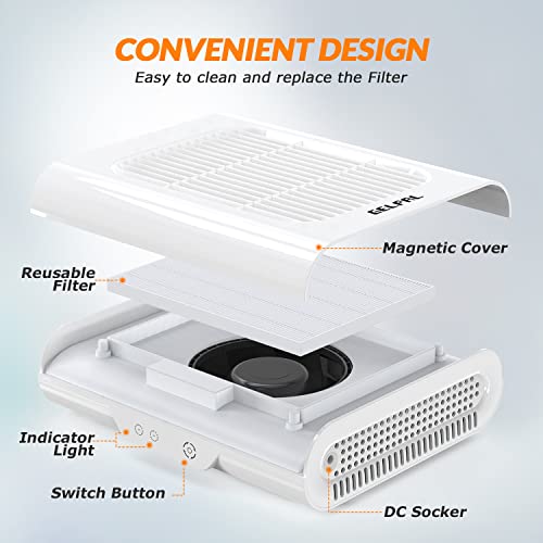 Gelpal Professional Nail Dust Collector, Adjustable Nail Dust Collector for Acrylic Nails , Electric Nail Vacuum Fan, Low Noise, Dust Collector for Nail Polishing &Salon.White.