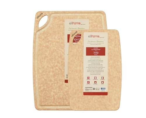 Elihome Classic Series Cutting Boards 2-piece set, Natural Wood Fiber Composite, Dishwasher Safe, Eco-Friendly, Juice Grooves, Non-Porous, Made in USA, Medium (10"x 13"x 1/4”) Small (7" x 10" x 1/4")