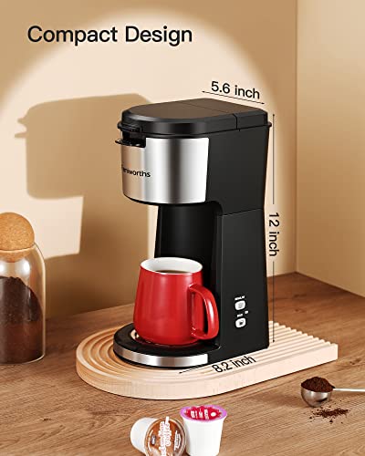 Famiworths Single Serve Coffee Maker for K Cup & Ground Coffee, With Bold Brew, One Cup Coffee Maker, 6 to 14 oz. Brew Sizes, Fits Travel Mug, Classic Black