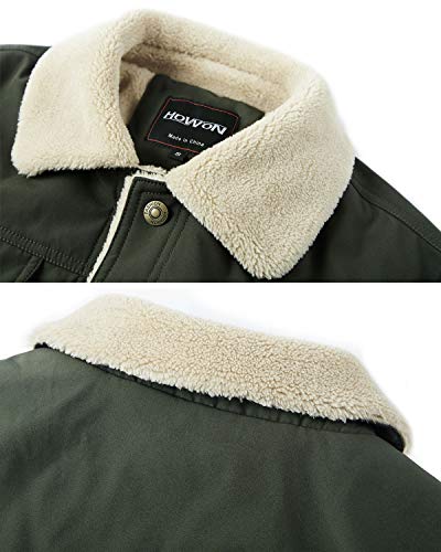 HOW'ON Men's Casual Sherpa Fleece Lined Jacket Warm Coat With Fur Collar Army Green S