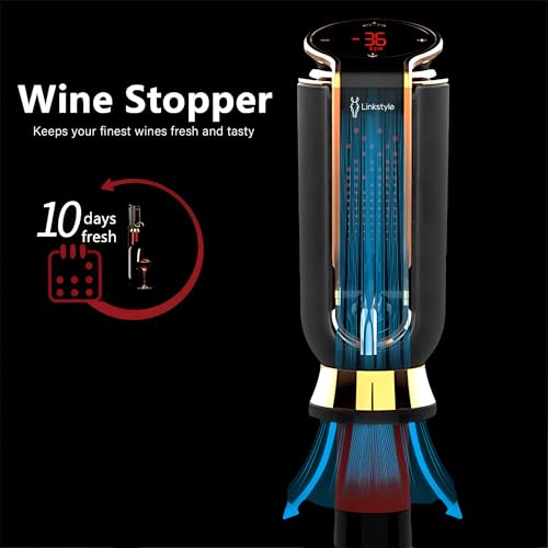 LINKSTYLE TRIOVINO, Luxurious 3-in-1 Electric Wine Dispenser, Saver, and Aerator - For Improving Wine Taste, Aroma and Wine Preservation (Gold)