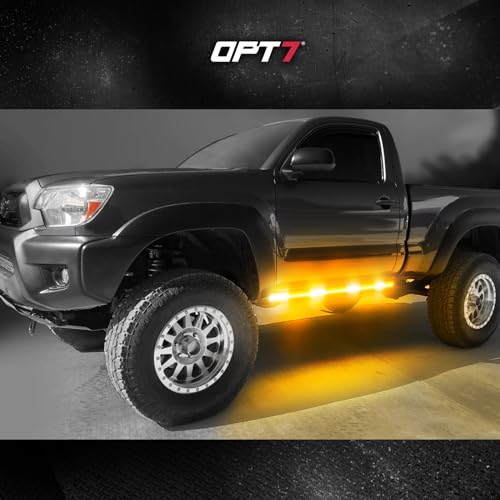 OPT7 Sidekick 48" Aluminum LED Running Board Lights, 2PCS Weatherproof Rigid Strobe Light Bars w/Sequential Amber Turn Signal & Amber White Flashing Warning Emergency Light for Regular Cab Truck