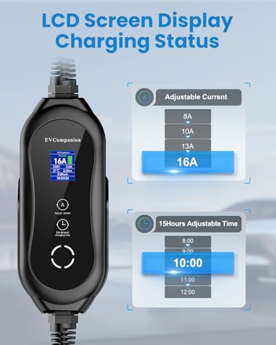 EVCompanion Level 1-2 EV Charger (16 Amp 110-240V 21ft Cable), Portable Electric Vehicle Charger with NEMA 6-20 Plug NEMA 5-15 Adapter,Plug-in Home EV Charging Station for SAE J1772 Evs