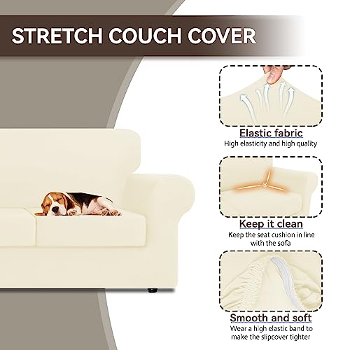 KEKUOU 4 Pieces Stretch Couch Covers for 3 Cushion Couch Sofa pet Friendly，2024 Newest Sofa Covers Washable Soft Elastic Dogs Furniture Protector(Sofa,Navy Blue)