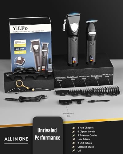YiLFo Hair Clippers for Men Professional- Beard Hair Trimmer, Cordless Barber Clippers Kit, LED Display Hair Cutting Kit, T Liners Edgers Clippers and Trimmers Grooming Set, Shaving Kit for Mens Gift