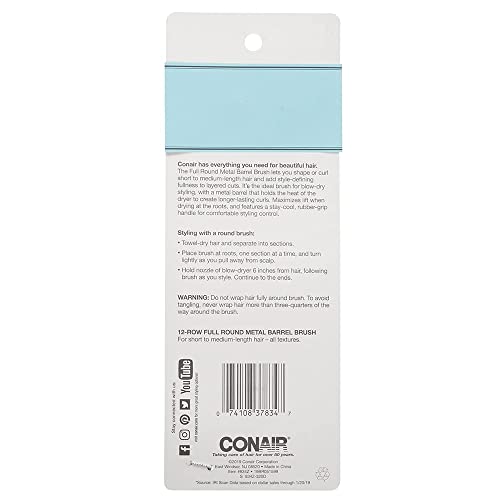 Conair Style & Volumize Metal Round hair brush - Blow Drying brush - Hairbrush for Short Hair Length - Color at random -1 Count