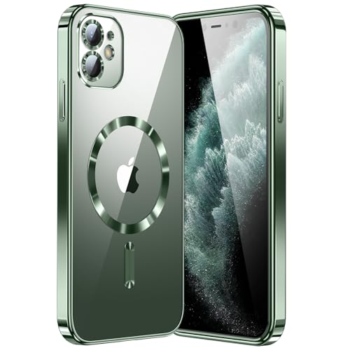 CIBAU YANG Compatible with iPhone 11 Case（Only）.Phone case Clear Back Surrounding Plating. Glossy Slim Thin Soft funda capa para Compatible with i11 6.1 inch.Compatible with MagSafe (Deep Green)