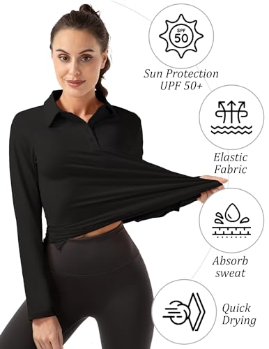 FKEEP Women Long Sleeve Polo Shirt Golf Sport Top Athletic Sportswear Tennis Activewear (Ink Wash, S)