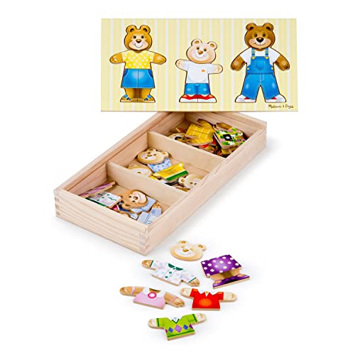 Melissa & Doug Mix 'n Match Wooden Bear Family Dress-Up Puzzle With Storage Case (45 pcs) - Wooden Teddy Bear Puzzle, Sorting And Matching Puzzles For Toddlers Ages 3+