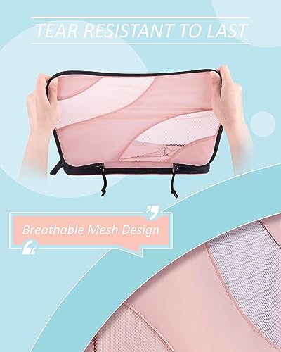 BAGSMART Compression Packing Cubes for Travel, 6 Set Travel Packing Cubes for Suitcases, Compression Suitcase Organizers Bag Set & Travel Cubes for Luggage, Lightweight Packing Organizers Baby Pink