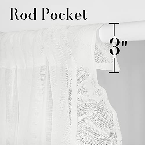 KGORGE White Linen Curtains for Living Room, Linen Blended Sheer Curtain with Shabby Chic Ruffle Trim, Farmhouse Window Curtains & Drapes for Kitchen Bedroom Bathroom, W52 x L84 inch, 2 Panels
