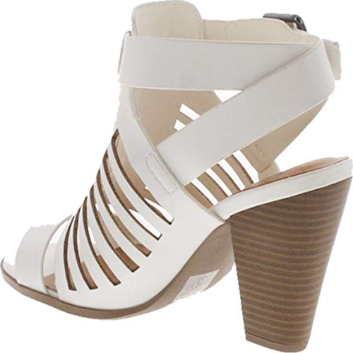 Soda Delicious Yummy Cutout Stacked Heel Sandal,White,5.5