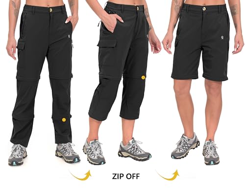Little Donkey Andy Women's Stretch Convertible Pants, Zip Off Quick Dry Hiking Pants Black Size XS