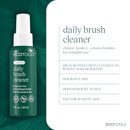 EcoTools Daily Makeup Brush Cleanser Spray, Quick Drying, Fragrance Free & Dermatologist Tested, Travel Size, TSA Approved, Cruelty-Free & Vegan 3 fl oz./89 ml. Bottle