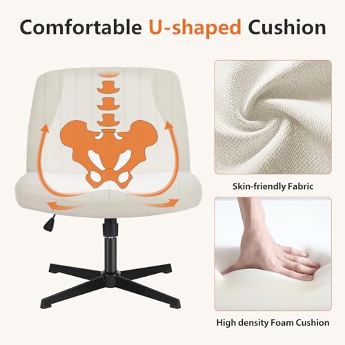 Sweetcrispy Office Chair No Wheels - Armless Desk Chair No Wheels Cross Legged Office Chair Wide Swivel Home Office Desk Chairs