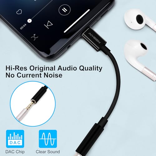 Upgraded USB C to 3.5mm Jack Female Headphone Adapter, USB C to Aux Headphone Audio Adapter, Hi-Res DAC Chip Headphone Adaptor Compatible with Phone 15 Series Samsung, Pixel, iPad, MacBook (Black)