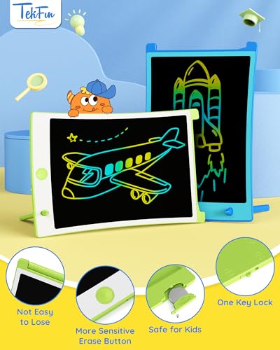 TEKFUN 2 Pack LCD Writing Tablet with Pen Cord, 8.5in Erasable Doodle Board Mess Free Drawing Pad for Kids, Car Trip Educational Toys Birthday for 3 4 5 6 7 Girls Boys (Blue*Green)