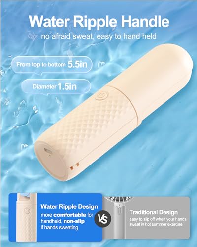 Coohea Portable Fan Mini Handheld Fan Small Makeup Lash Fan Powerful Personal Cooling Fan USB Rechargeable Battery Operated, Hand Held Fan for Travel Beach Hike, Pocket Size, 10-15.5H Working, Beige