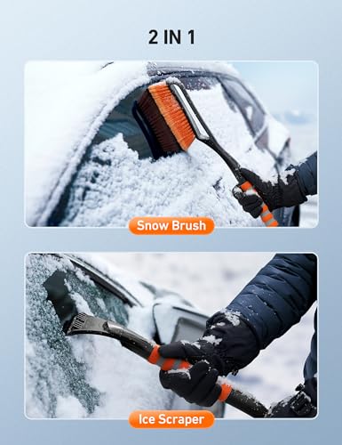 AstroAI 27" Snow Brush and Ice Scraper for Car Windshield,Detachable Snow Scrapers with Ergonomic Foam Grip for Cars, Trucks, SUVs (Heavy Duty ABS, PVC Brush, Blue)