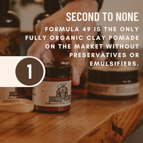 Johnny Slicks Formula 49 Clay Organic Pomade | Firm Hold & Matte Finish (Promotes Healthy Hair Growth, Helps Hydrate Dry Skin), (2 ounce, Original)