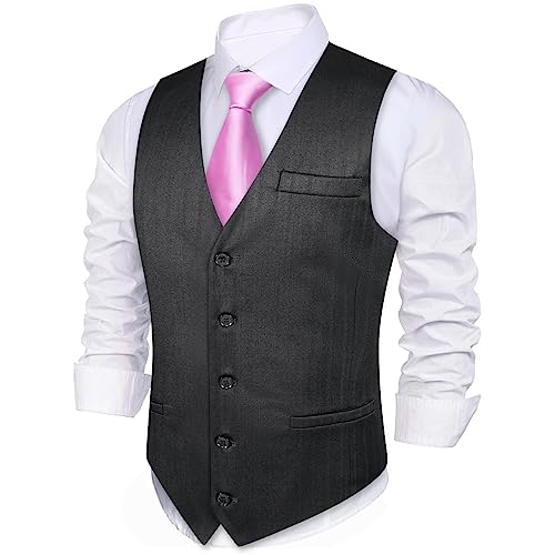 Barry.Wang Mens Red Vest Plaid Formal/Leisure V-neck 2 Pockets Slim Fit Waistcoat for Party