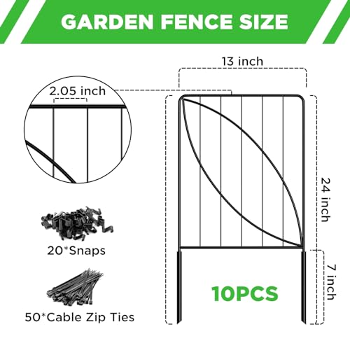 UIRWAY 10 Panels Garden Fences and Borders, Total 10.8ft(L) x 24in(H) Decorative Garden Fence with Leaf Pattern, Rustproof Metal Rabbit Fence for Garden, Small Garden Edging Fence for Outdoor