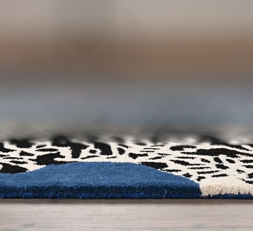 Restoration and Renovation Climbing Jaguar Modern Handmade Wool Rug for Living Room, Bedroom and Dining Room (Dark Blue, 7' x 10')