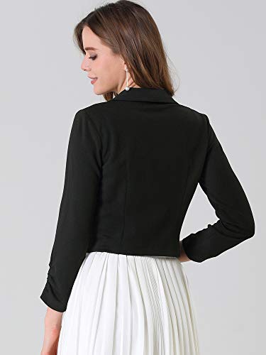 Allegra K Women's Notched Lapel Ruched Sleeve Jackets Business Cropped Blazer Small Purple Berry