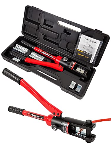AMZCNC 16 Ton Hydraulic Wire Professional Hydraulic Battery Cable Lug Crimping Tool Set, Crimps 8 AWG to 600 MCM, Cable Crimping Tool with 13 Pairs of Dies