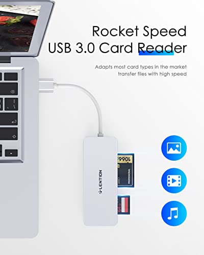 LENTION USB 3.0 to CF/SD/Micro SD Card Reader, SD 3.0 Card Adapter for SD/SDHC/SDXC/MMC/RS-MMC/Micro SD/Micro SDHC/Micro SDXC/CF Type I, Compatible Windows, MacOS, ChromeOS, More (CB-H12, Silver)