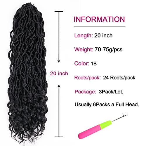 Goddess Locs Crochet Hair - 6 Packs 14 Inch Curly Faux Locs Crochet Hair For Black Women, Pre Looped Crochet Hair Wavy Faux Locs Synthetic Braids Hair Extensions(14Inch, T1B-27#)