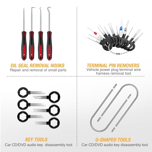 GOOACC 102Pcs Trim Removal Tool, Auto Push Pin Nylon Bumper Retainer Clip Set Fastener Terminal Remover Tool Round Handle Crowbar Kit Car/Radio Panel, Black