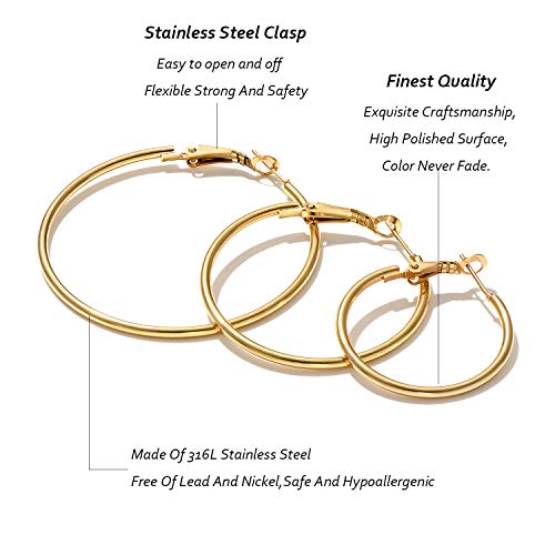 6 Pairs Stainless Steel gold silver Plated Hoop Earrings for Women Girls, Hypoallergenic Hoops Women's Earrings Loop Earrings Set