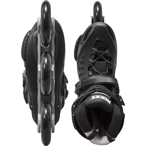 ROCES Men's X35 3X110 TIF Durable Adjustable Maneuverable Outdoor Urban 3 Wheel Freestyle Hard-Boot Inline Racing Skates with Secure Closure System & Invisible Frame,Black/Silver, 8