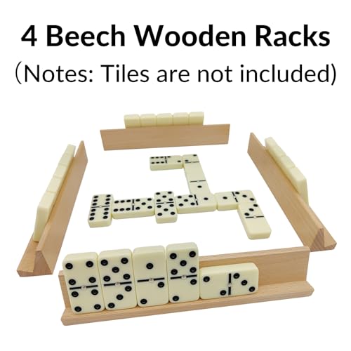 4 Wooden Trays/Racks for Dominoes Set for Adults, Double 6 Dominos Set Holders 4 Beech Wood Racks for Tiles Game Classic Board Game