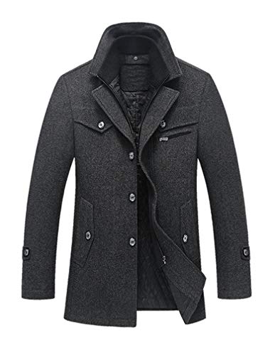 Litteking Men's Winter Pea Coat Casual Woolen Trench Coat Single Breasted Short Wool Jacket Dark Gray S