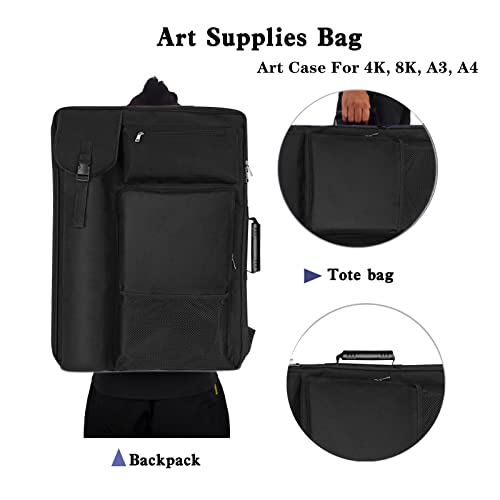 TreochtFUN Art Portfolio Case 18 X 24,Art Portfolio With Backpack & Tote Bag For Artwork,Medium Artist Case Size(Black)