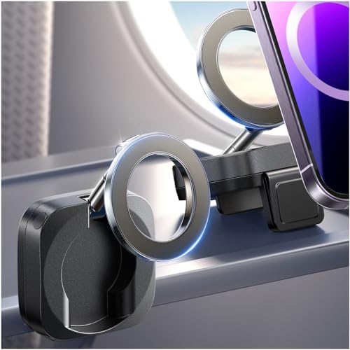 LISEN Travel Essentials Airplane Phone Holder for MagSafe Accessories, Handsfree Airport Essentials Plane Phone Holder Travel Gadgets Long Flight Must Haves for MagSafe Car Mount fits iPhone 16 Silver