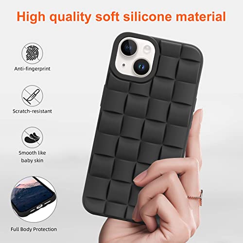 Urarssa for iPhone 13 Case iPhone 14 Case Cute 3D Weave Grid Design for Women Girls Soft TPU Silicone Phone Case Raised Bumper Corners Full Protective Case Cover for iPhone 13/14 6.1 inch (Black)