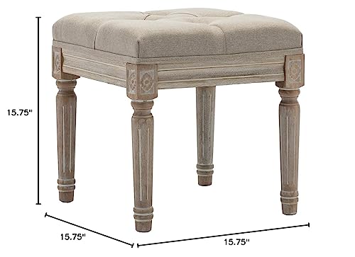 Kmax Small Padded Bench, Square Upholstered Rustic Ottoman Bench, Vanity Stools for Bedroom, 15.75" x 15.75" x 15.7" Beige